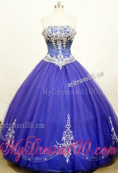 Royal Blue zipper-up Puffy Appliques Beading Quinceanera Gowns